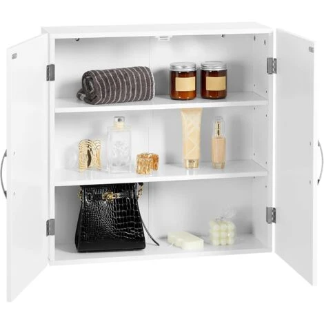 Songmics Meuble De Salle De Bain, Armoire Murale, 2 Portes, 60 X 18 X 60 Cm, Avec 2 étagères Réglables, Style Scandinave Nordique, Blanc Mat 6 Songmics Meuble De Salle De Bain, Armoire Murale, 2 Portes, 60 X 18 X 60 Cm, Avec 2 étagères Réglables, Style Scandinave Nordique, Blanc Mat – Image 4