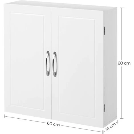Songmics Meuble De Salle De Bain, Armoire Murale, 2 Portes, 60 X 18 X 60 Cm, Avec 2 étagères Réglables, Style Scandinave Nordique, Blanc Mat 7 Songmics Meuble De Salle De Bain, Armoire Murale, 2 Portes, 60 X 18 X 60 Cm, Avec 2 étagères Réglables, Style Scandinave Nordique, Blanc Mat – Image 5