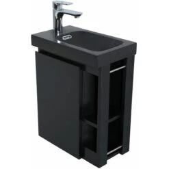 Meuble Lave-mains Noir Vasque Noire HAMPTON -Songmics Soldes Magasin 47796806 5
