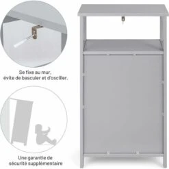 COSTWAY Armoire De Rangement De Salle De Bain, Meuble De Rangement Avec Étagère Ouverte Et Placard à Porte, 45 X 30 X 84 Cm Gris -Songmics Soldes Magasin 48476750 3
