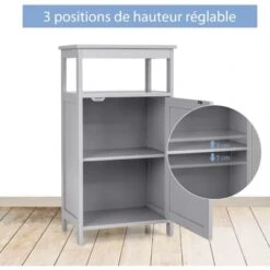 COSTWAY Armoire De Rangement De Salle De Bain, Meuble De Rangement Avec Étagère Ouverte Et Placard à Porte, 45 X 30 X 84 Cm Gris -Songmics Soldes Magasin 48476750 4