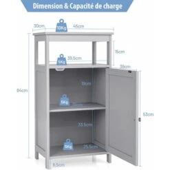 COSTWAY Armoire De Rangement De Salle De Bain, Meuble De Rangement Avec Étagère Ouverte Et Placard à Porte, 45 X 30 X 84 Cm Gris -Songmics Soldes Magasin 48476750 5