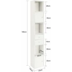 SoBuy STR10-W Meuble Colonne De Salle De Bain Armoire De Rangement Placard De Rangement Armoire Sur Pied Avec 2 Portes Et 2 Tiroirs Blanc -Songmics Soldes Magasin 48846143 3