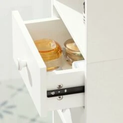 SoBuy STR10-W Meuble Colonne De Salle De Bain Armoire De Rangement Placard De Rangement Armoire Sur Pied Avec 2 Portes Et 2 Tiroirs Blanc -Songmics Soldes Magasin 48846143 5