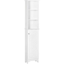 HOMCOM Meuble Colonne Salle De Bain 3 Niches Placard Porte Persienne 3 étagères MDF Panneaux De Particules Blanc