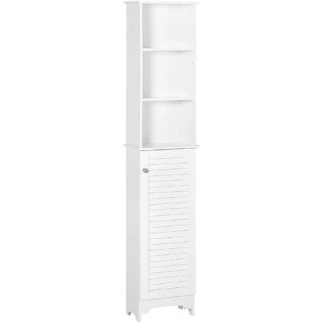 HOMCOM Meuble Colonne Salle De Bain 3 Niches Placard Porte Persienne 3 étagères MDF Panneaux De Particules Blanc 3 HOMCOM Meuble Colonne Salle De Bain 3 Niches Placard Porte Persienne 3 étagères MDF Panneaux De Particules Blanc