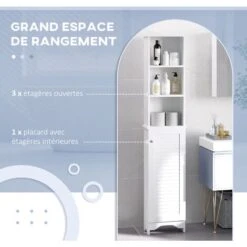 HOMCOM Meuble Colonne Salle De Bain 3 Niches Placard Porte Persienne 3 étagères MDF Panneaux De Particules Blanc 10 HOMCOM Meuble Colonne Salle De Bain 3 Niches Placard Porte Persienne 3 étagères MDF Panneaux De Particules Blanc -Songmics Soldes Magasin 49183592 4