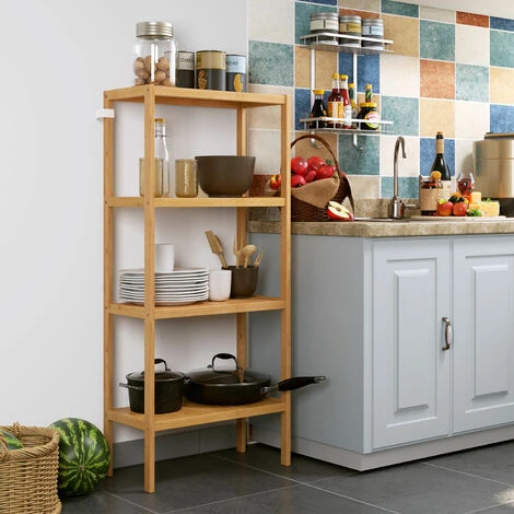 Étagère De Rangement En Bambou Pour Salle De Bain - 4 étages - Bibliothèque Pour Salon, Maison, Jardin - 52,7 X 26 X 115 Cm 7 Étagère De Rangement En Bambou Pour Salle De Bain - 4 étages - Bibliothèque Pour Salon, Maison, Jardin - 52,7 X 26 X 115 Cm – Image 5