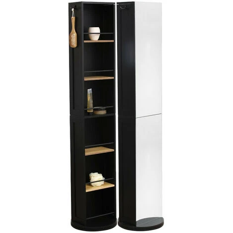 Colonne Pivotante Noire Avec Miroir Et Niches - Noir 3 Colonne Pivotante Noire Avec Miroir Et Niches - Noir