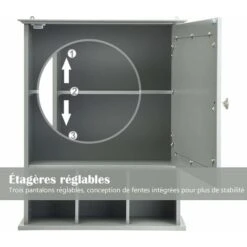 COSTWAY Armoire De Salle De Bain Murale Avec Miroir Impérméable Fait En MDF Avec 2 Etagères Réglables Et 3 Compartiments Gris -Songmics Soldes Magasin 51370973 3