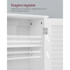 Songmics Meuble Mural Pour Salle De Bains, Avec Étagère Réglable, Double Porte Et Étagère Ouverte, 60 X 20 X 70 Cm, Ligneux, Blanc -Songmics Soldes Magasin 53589826 3