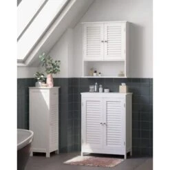 Songmics Meuble Mural Pour Salle De Bains, Avec Étagère Réglable, Double Porte Et Étagère Ouverte, 60 X 20 X 70 Cm, Ligneux, Blanc -Songmics Soldes Magasin 53589826 4