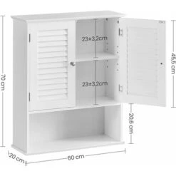 Songmics Meuble Mural Pour Salle De Bains, Avec Étagère Réglable, Double Porte Et Étagère Ouverte, 60 X 20 X 70 Cm, Ligneux, Blanc -Songmics Soldes Magasin 53589826 5