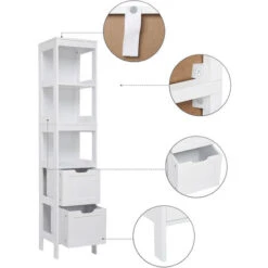 Colonne Salle De Bain - Moderne Meuble Salle De Bain - 2 Tiroirs 3 Étagères, Pour Salle De Bain Cuisine Salon, Blanc -Meerveil -Songmics Soldes Magasin 53940153 3