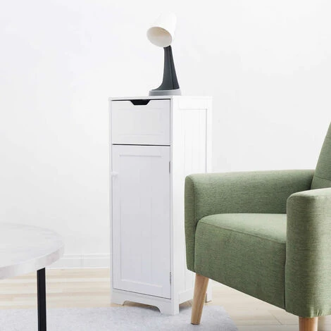 Meuble De Salle De Bain - Colonne De Rangement Avec 1 Tiroir 1 Porte Et 2 Étagères, En Bois MDF Blanc Laqué - Meerveil 7 Meuble De Salle De Bain - Colonne De Rangement Avec 1 Tiroir 1 Porte Et 2 Étagères, En Bois MDF Blanc Laqué - Meerveil – Image 5