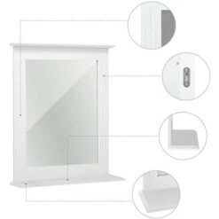 Miroir Mural - Miroir Salle De Bain Blanc Rectangulaire En MDF Avec Étagère, Pour Salle De Bain Entrée Couloir-Meerveil -Songmics Soldes Magasin 53940195 4
