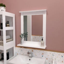Miroir Mural - Miroir Salle De Bain Blanc Rectangulaire En MDF Avec Étagère, Pour Salle De Bain Entrée Couloir-Meerveil -Songmics Soldes Magasin 53940195 5