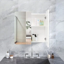 Armoire De Toilette Miroir Mural Salle De Bain Armoire De Rangement Murale 68 X 13 X 66 Cm Blanc - Meerveil -Songmics Soldes Magasin 53940230 3