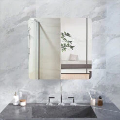 Armoire De Toilette Miroir Mural Salle De Bain Armoire De Rangement Murale 68 X 13 X 66 Cm Blanc - Meerveil -Songmics Soldes Magasin 53940230 4