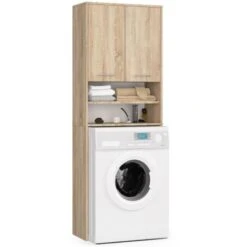 Colonne Salle De Bains AKORD FIN Chêne Sonoma 64 Cm 2 Portes Façade Chêne Sonoma 4 étagères 64x30x180 Cm