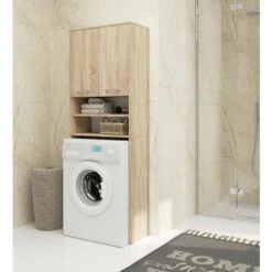 Colonne Salle De Bains AKORD FIN Chêne Sonoma 64 Cm 2 Portes Façade Chêne Sonoma 4 étagères 64x30x180 Cm 10 Colonne Salle De Bains AKORD FIN Chêne Sonoma 64 Cm 2 Portes Façade Chêne Sonoma 4 étagères 64x30x180 Cm -Songmics Soldes Magasin 54157228 4