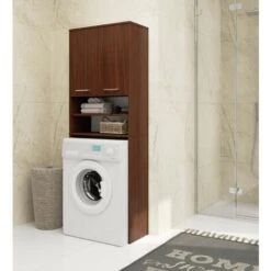 Colonne Salle De Bains AKORD FIN Wengé 64 Cm 2 Portes Façade Wengé 4 étagères 64x30x180 Cm -Songmics Soldes Magasin 54157232 4