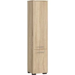 Colonne Salle De Bains AKORD FIN Chêne Sonoma 30 Cm 2 Portes Façade Chêne Sonoma 5 étagères 30x30x140 Cm