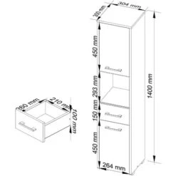 Colonne Salle De Bains AKORD FIN Chêne Sonoma 30 Cm 2 Portes 1 Tiroir Façade Chêne Sonoma 5 étagères 30x30x140 Cm -Songmics Soldes Magasin 54157248 3