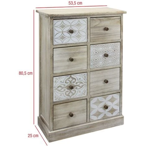 Rebecca Mobili Commode Chiffonier 8 Tiroirs Bois Beige Blanc Entrée 80,5x53,5x25 5 Rebecca Mobili Commode Chiffonier 8 Tiroirs Bois Beige Blanc Entrée 80,5x53,5x25 – Image 3