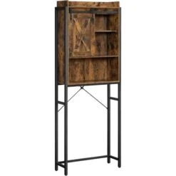 Étagère WC, Meuble De Rangement Pour Toilettes, Pour Machine à Laver, Placard, Cadre En Acier, Stable, Montage Facile, Style Industriel, 64 X 23,5 X 170 Cm, Marron Rustique Et Noir Par SONGMICS BTS003