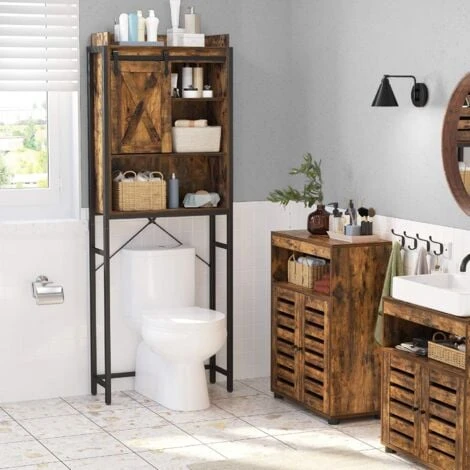 Étagère WC, Meuble De Rangement Pour Toilettes, Pour Machine à Laver, Placard, Cadre En Acier, Stable, Montage Facile, Style Industriel, 64 X 23,5 X 170 Cm, Marron Rustique Et Noir Par SONGMICS BTS003 4 Étagère WC, Meuble De Rangement Pour Toilettes, Pour Machine à Laver, Placard, Cadre En Acier, Stable, Montage Facile, Style Industriel, 64 X 23,5 X 170 Cm, Marron Rustique Et Noir Par SONGMICS BTS003 – Image 2