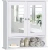 COSTWAY Armoire De Salle De Bain/Meuble De Salle De Bain Mural Avec 2 Portes à Miroir, 3 Etagères Avec Hauteur Ajustable, 56,5 X 13,5 X 58,5 Cm, Blanc -Songmics Soldes Magasin 55461595 1