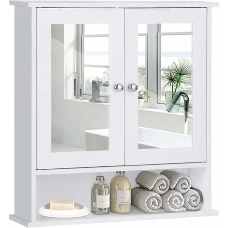 COSTWAY Armoire De Salle De Bain/Meuble De Salle De Bain Mural Avec 2 Portes à Miroir, 3 Etagères Avec Hauteur Ajustable, 56,5 X 13,5 X 58,5 Cm, Blanc 3 COSTWAY Armoire De Salle De Bain/Meuble De Salle De Bain Mural Avec 2 Portes à Miroir, 3 Etagères Avec Hauteur Ajustable, 56,5 X 13,5 X 58,5 Cm, Blanc
