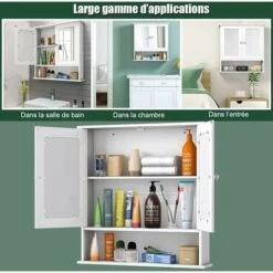 COSTWAY Armoire De Salle De Bain/Meuble De Salle De Bain Mural Avec 2 Portes à Miroir, 3 Etagères Avec Hauteur Ajustable, 56,5 X 13,5 X 58,5 Cm, Blanc 11 COSTWAY Armoire De Salle De Bain/Meuble De Salle De Bain Mural Avec 2 Portes à Miroir, 3 Etagères Avec Hauteur Ajustable, 56,5 X 13,5 X 58,5 Cm, Blanc -Songmics Soldes Magasin 55461595 5