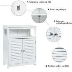 Meuble Salle De Bain/Rangement De Salle De Bain-2 Portes Persiennes-Etagère Réglable-Dispostif Anti-basculement-60x30,5x80cm Blanc -Songmics Soldes Magasin 55464163 2