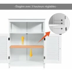 Meuble Salle De Bain/Rangement De Salle De Bain-2 Portes Persiennes-Etagère Réglable-Dispostif Anti-basculement-60x30,5x80cm Blanc -Songmics Soldes Magasin 55464163 3
