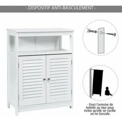 Meuble Salle De Bain/Rangement De Salle De Bain-2 Portes Persiennes-Etagère Réglable-Dispostif Anti-basculement-60x30,5x80cm Blanc -Songmics Soldes Magasin 55464163 4