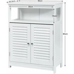 Meuble Salle De Bain/Rangement De Salle De Bain-2 Portes Persiennes-Etagère Réglable-Dispostif Anti-basculement-60x30,5x80cm Blanc -Songmics Soldes Magasin 55464163 5
