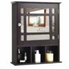 COSTWAY Armoire De Salle De Bain Murale Avec Miroir Impérméable Fait En MDF Avec 2 Etagères Réglables Et 3 Compartiments Marron -Songmics Soldes Magasin 55465151 1