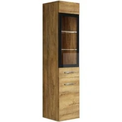 Armoire De Rangement Rio Hauteur 131 Cm Chene Marron - Meuble De Rangement Haut Placard Armoire Colonne