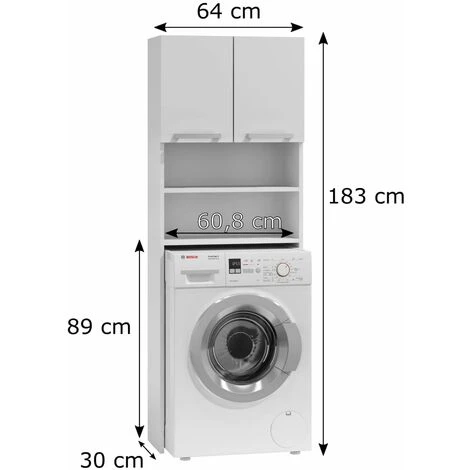 COMO - Meuble Pour Machine à Laver - 64x183x30cm - Rangement Espace Buanderie Lave Linge Salle De Bains - Style Moderne 4 COMO - Meuble Pour Machine à Laver - 64x183x30cm - Rangement Espace Buanderie Lave Linge Salle De Bains - Style Moderne – Image 2