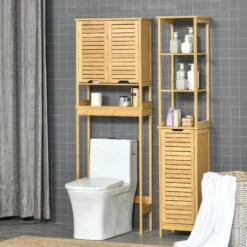 Meuble Colonne Rangement Salle De Bain Style Cosy Dim. 34L X 30l X 173H Cm Porte à Lattes 3 étagères Bambou MDF Aspect Bois Clair 10 Meuble Colonne Rangement Salle De Bain Style Cosy Dim. 34L X 30l X 173H Cm Porte à Lattes 3 étagères Bambou MDF Aspect Bois Clair -Songmics Soldes Magasin 57240920 4