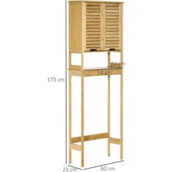 Meuble WC Meuble Dessus Toilettes Style Cosy Dim. 60L X 23l X 173H Cm Portes à Lattes étagère Bambou MDF Aspect Bois Clair -Songmics Soldes Magasin 57240922 3