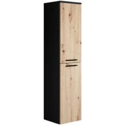 Armoire De Rangement De Saturnus Hauteur 130 Cm Noir Avec Chene - Meuble De Rangement Haut Placard Armoire Colonne