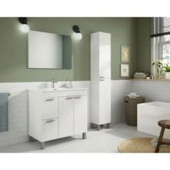 Meuble Colonne Pour Salle De Bain Avec Deux Portes Et Deux étagères Internes, Couleur Blanc Brillant, Mesures 30 X 182 X 25 Cm -Songmics Soldes Magasin 58343818 3