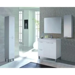 Meuble Colonne Pour Salle De Bain Avec Deux Portes Et Deux étagères Internes, Couleur Blanc Brillant, Mesures 30 X 182 X 25 Cm -Songmics Soldes Magasin 58343818 4