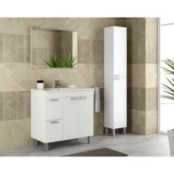 Meuble Colonne Pour Salle De Bain Avec Deux Portes Et Deux étagères Internes, Couleur Blanc Brillant, Mesures 30 X 182 X 25 Cm -Songmics Soldes Magasin 58343818 5