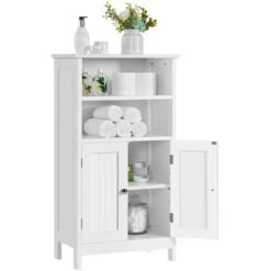 Yaheetech Meuble De Salle De Bain, Meuble De Rangement, 2 Étagères, Armoire Planche Réglable En Hauteur, Salon, Cuisine, Couloir, Profond 50 X 30 X 92,5 Cm Blanc