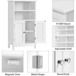 Yaheetech Meuble De Salle De Bain, Meuble De Rangement, 2 Étagères, Armoire Planche Réglable En Hauteur, Salon, Cuisine, Couloir, Profond 50 X 30 X 92,5 Cm Blanc -Songmics Soldes Magasin 58411627 3