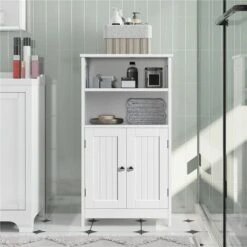 Yaheetech Meuble De Salle De Bain, Meuble De Rangement, 2 Étagères, Armoire Planche Réglable En Hauteur, Salon, Cuisine, Couloir, Profond 50 X 30 X 92,5 Cm Blanc -Songmics Soldes Magasin 58411627 5